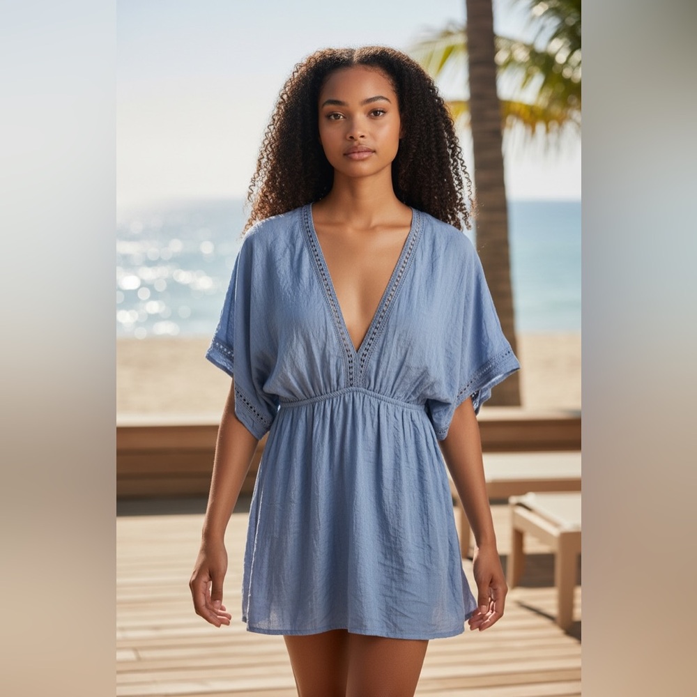 Deep‑V Swim Cover‑Up Sz S NWT | Rayon/Poly Lightweight Beach Layer
